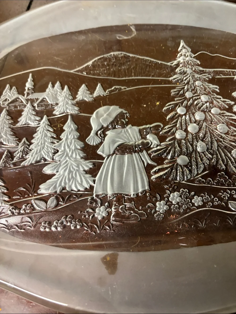 Etched Glass Holiday Serving Platter - Scenic Winter Tree Design